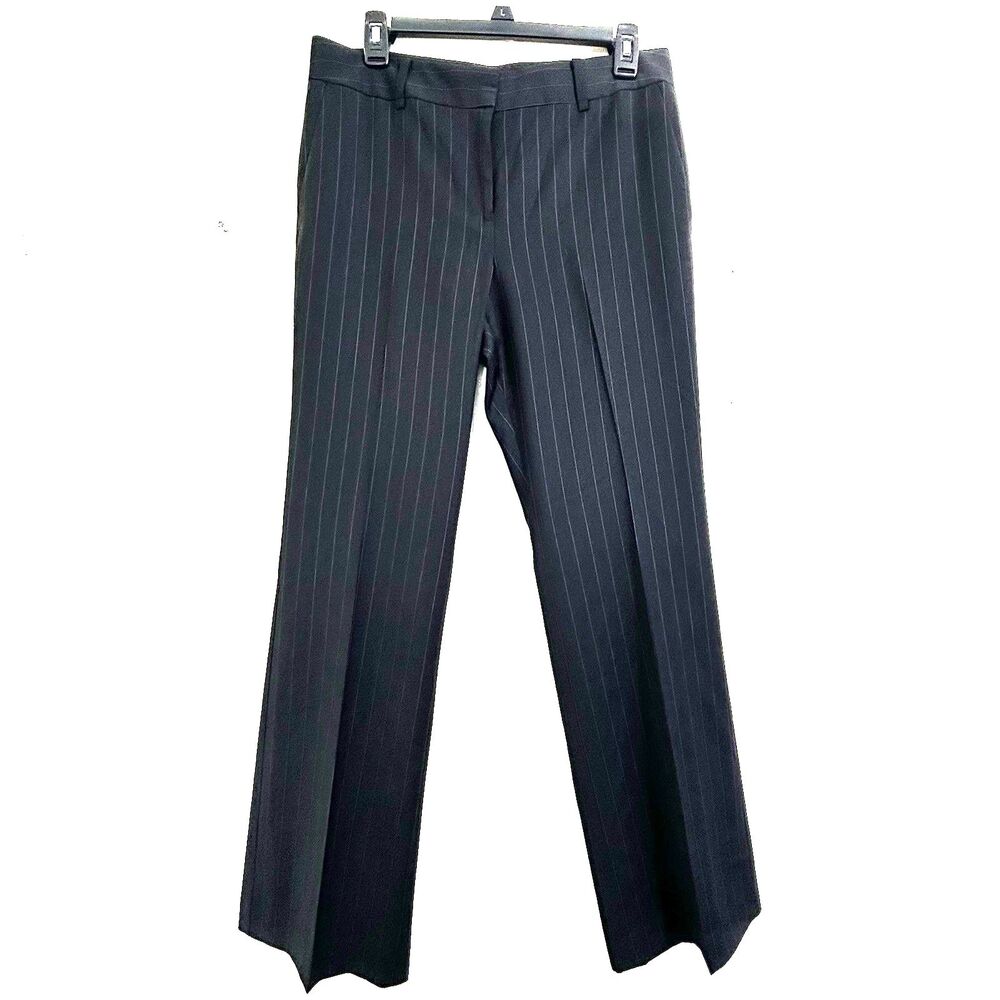 Ann Taylor Women Black Striped Wool Pants Size 8 Petite Mid-Rise Straight Pants.